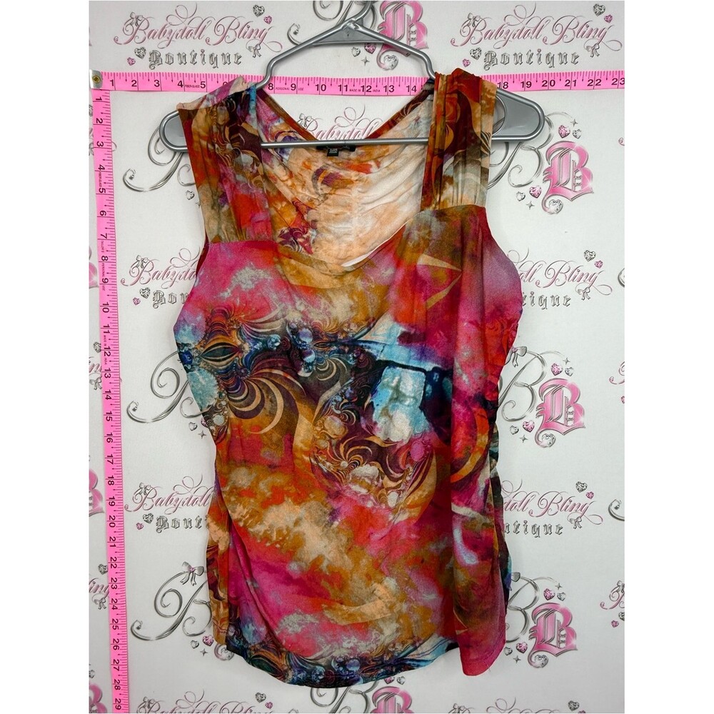 Conrad C tank top Abstract Print Cowl Neck Camisole — Pink & Orange Mix